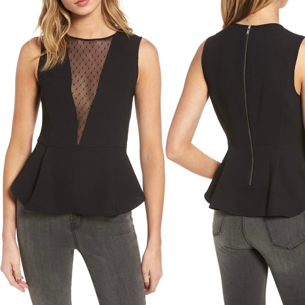 Trouve Dot Mesh Peplum Top Size XS